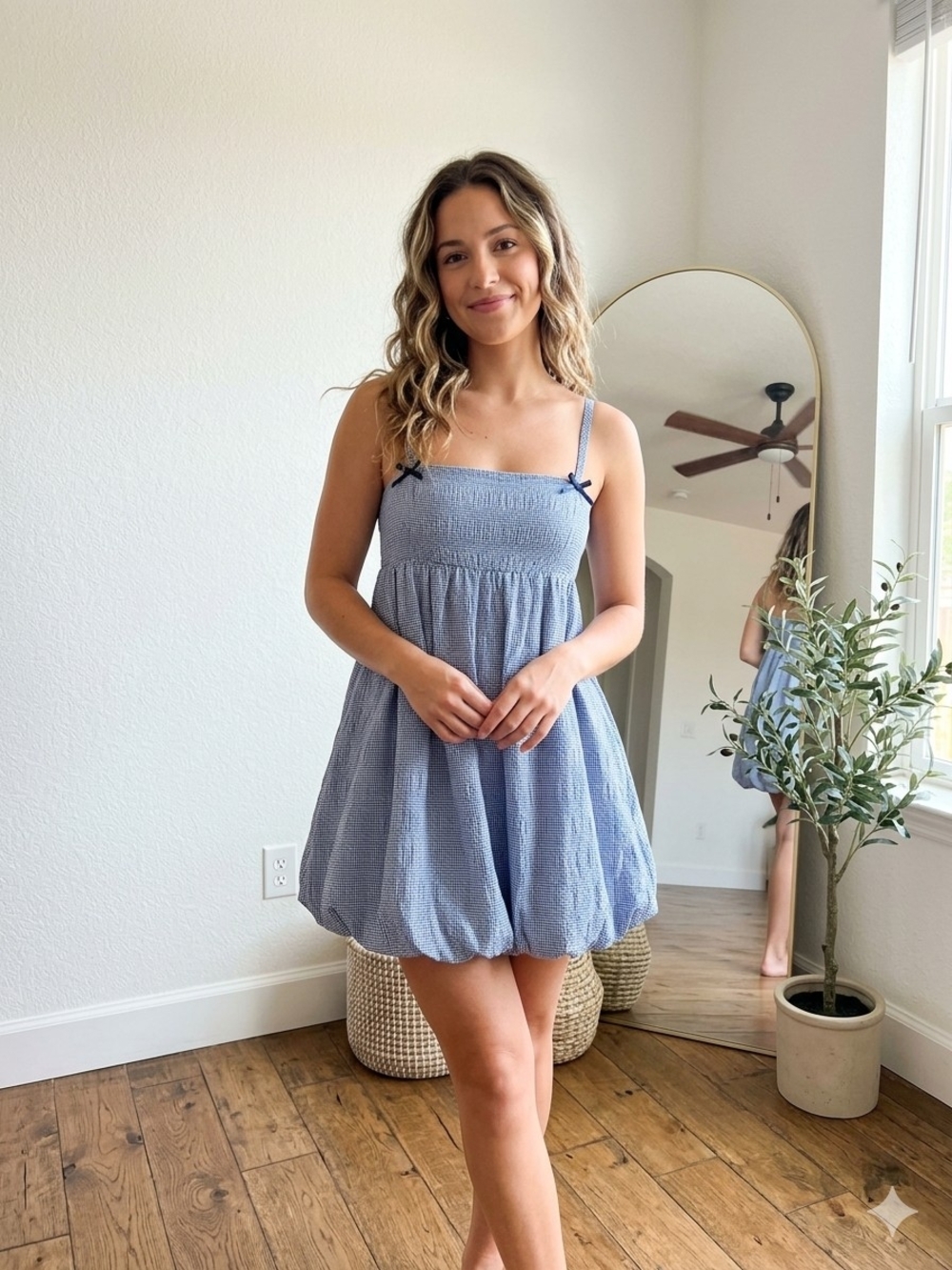 wild fable Blue Smocked Babydoll Mini Dress
